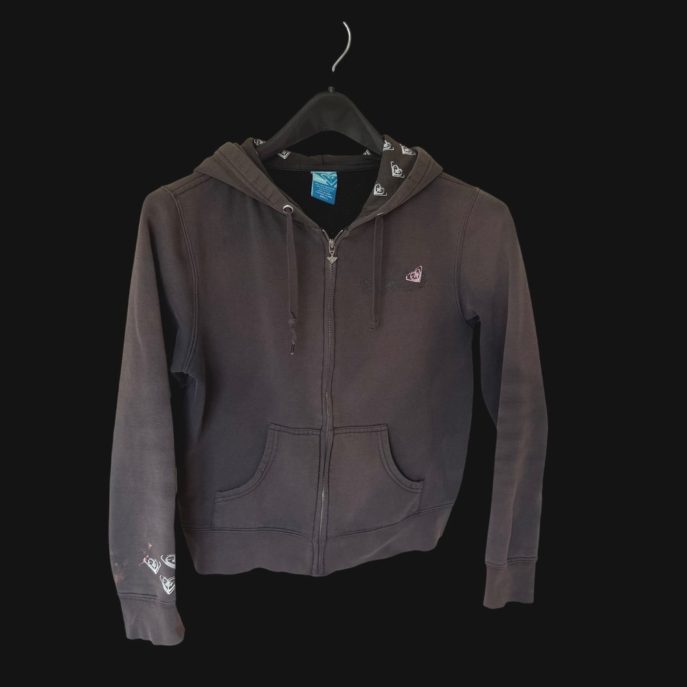 Y2K Roxy Womens Brown Full Zip Hoodie Heart Fleece Surf Sweatshirt Small